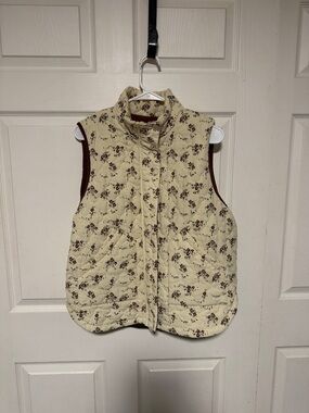 Roolee Cream Floral Quilted Vest with Brown Accents